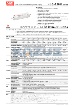 HLG-150H-12 datasheet - 150W Single Output Switching Power Supply