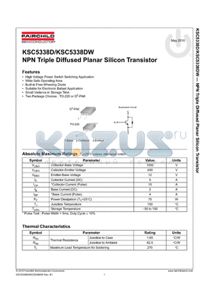KSC5338D_10 datasheet - NPN Triple Diffused Planar Silicon Transistor