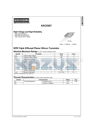 KSC5367 datasheet - High Voltage and High Reliability