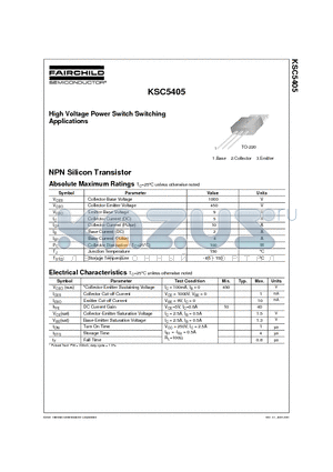 KSC5405 datasheet - High Voltage Power Switch Switching Applications