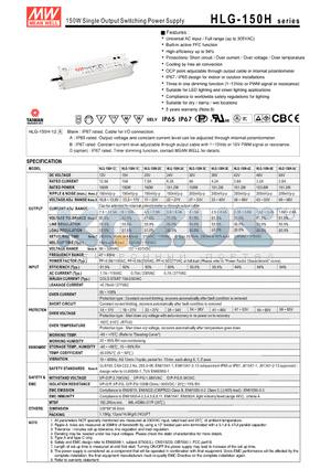 HLG-150H_12 datasheet - 150W Single Output Switching Power Supply