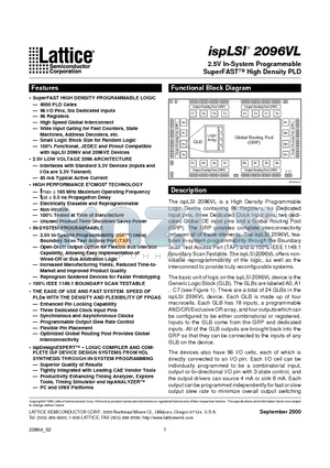 ISPLSI2096VL-165LT128 datasheet - 2.5V In-System Programmable SuperFAST High Density PLD