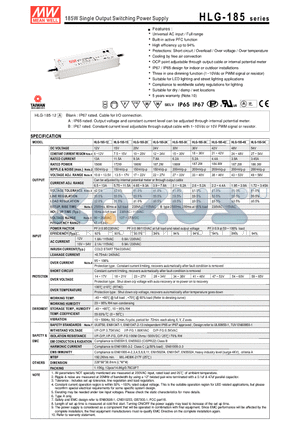 HLG-185-20 datasheet - 185W Single Output Switching Power Supply