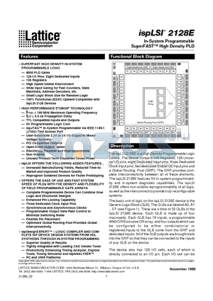ISPLSI2128E-135LT176 datasheet - In-System Programmable SuperFAST High Density PLD