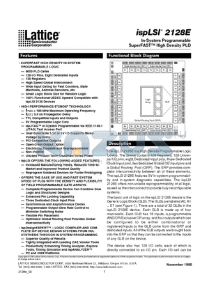 ISPLSI2128E-100LT176 datasheet - In-System Programmable SuperFAST High Density PLD