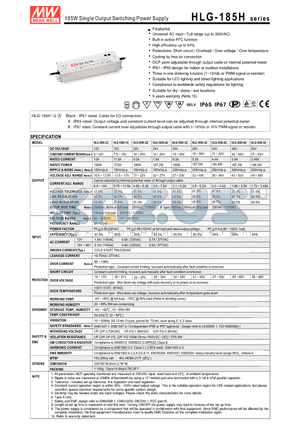 HLG-185H datasheet - 185W Single Output Switching Power Supply