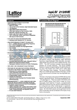 ISPLSI2128VE datasheet - 3.3V In-System Programmable SuperFAST High Density PLD