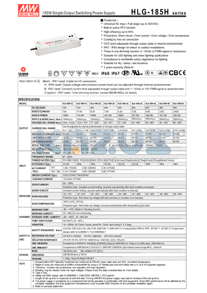 HLG-185H-20 datasheet - 185W Single Output Switching Power Supply