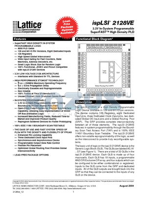 ISPLSI2128VE100LTN176 datasheet - 3.3V In-System Programmable SuperFAST High Density PLD