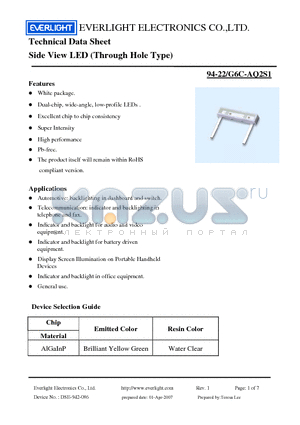 G6C-AQ2S1 datasheet - Side View LED (Through Hole Type)