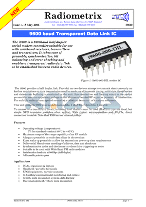 I9600 datasheet - 9600 baud Transparent Data Link IC