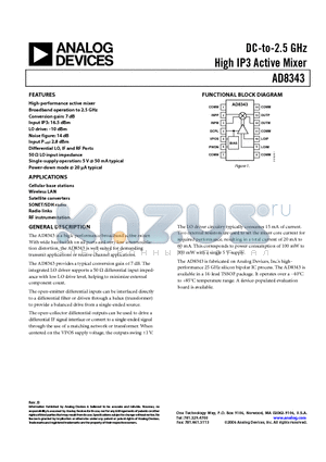 AD8343ARUZ datasheet - DC-to-2.5 GHz High IP3 Active Mixer