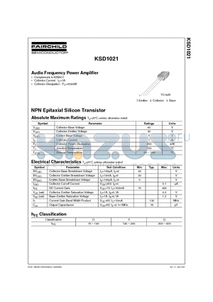 KSD1021 datasheet - Audio Frequency Power Amplifier