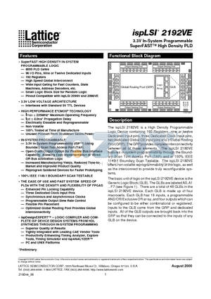 ISPLSI2192VE-100-LB144 datasheet - 3.3V In-System Programmable SuperFAST High Density PLD