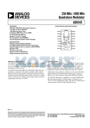 AD8345ARE-REEL7 datasheet - 250 MHz.1000 MHz Quadrature Modulator