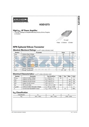 KSD1273 datasheet - High hFE, AF Power Amplifier