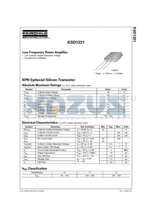 KSD1221 datasheet - Low Frequency Power Amplifier