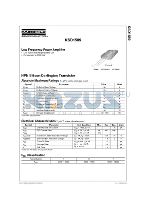 KSD1589 datasheet - Low Frequency Power Amplifier