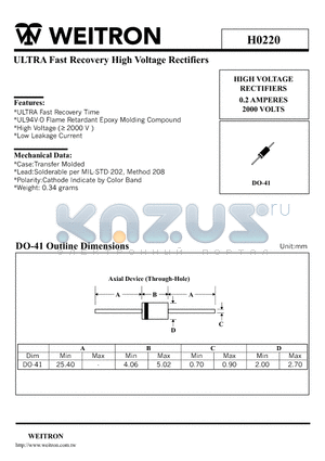 H0220 datasheet - ULTRA Fast Recovery High Voltage Rectifiers