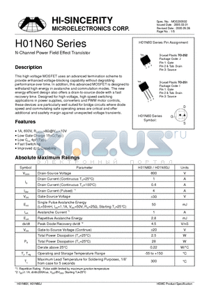 H01N60J datasheet - N-Channel Power Field Effect Transistor