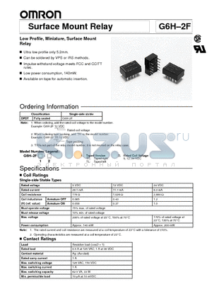 G6H-2FTL-5VDC datasheet - Low Profile, Miniature, Surface Mount Relay