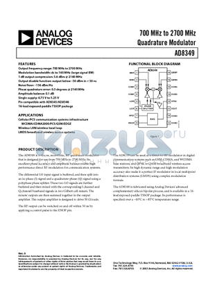 AD8349ARE-REEL7 datasheet - 700 MHz to 2700 MHz Quadrature Modulator