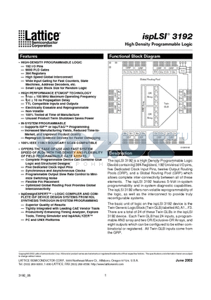 ISPLSI3192 datasheet - High Density Programmable Logic