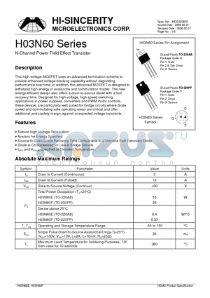 H03N60F datasheet - N-Channel Power Field Effect Transistor