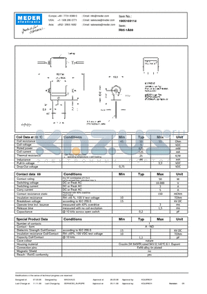 H05-1A69 datasheet - H Reed Relay