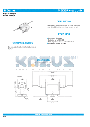 H05-1X83 datasheet - High Voltage Reed Relays