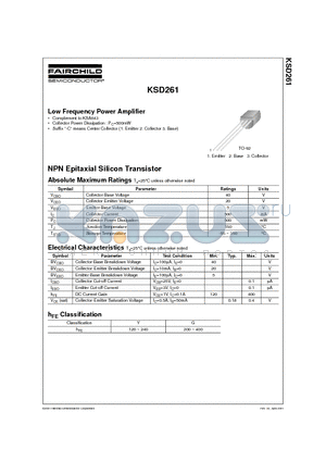 KSD261 datasheet - NPN Epitaxial Silicon Transistor