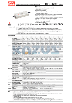 HLG-320H-15 datasheet - 320W Single Output Switching Power Supply