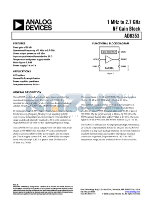 AD8353ACP-R2 datasheet - 1 MHz to 2.7 GHz RF Gain Block