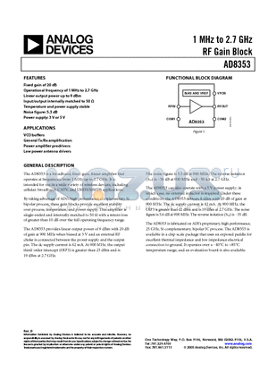 AD8353ACP-REEL7 datasheet - 1 MHz to 2.7 GHz RF Gain Block