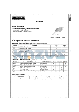 KSD288 datasheet - Power Regulator Low Frequency High Power Amplifier