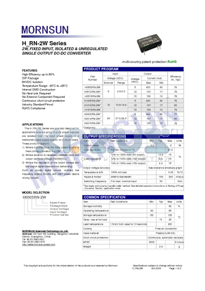 H0515RN-2W datasheet - SINGLE OUTPUT DC-DC CONVERTER