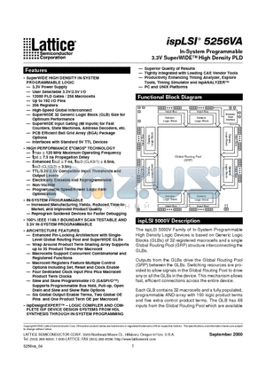 ISPLSI5256VA-100LB272 datasheet - In-System Programmable 3.3V SuperWIDE High Density PLD