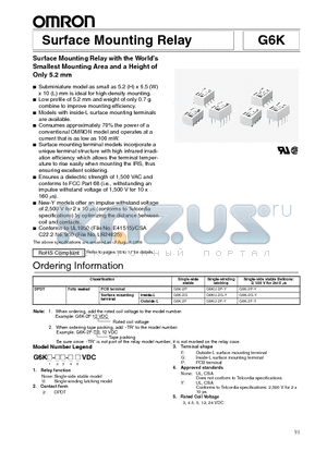 G6K-2P-Y datasheet - Surface Mounting Relay with the Worlds Smallest Mounting Area and a Height of Only 5.2 mm