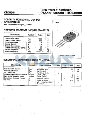 KSD5004 datasheet - COLOR TV HORIZONTAL OUT PUT APPLICATIONS