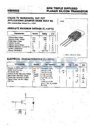 KSD5002 datasheet - COLOR TV HORIZONTAL OUT PUT APPLICATIONS (DAMPER DIODE BUILT IN)