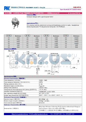 H06M102H1 datasheet - CARRON FILM TRIMMER POTENTIOMETER