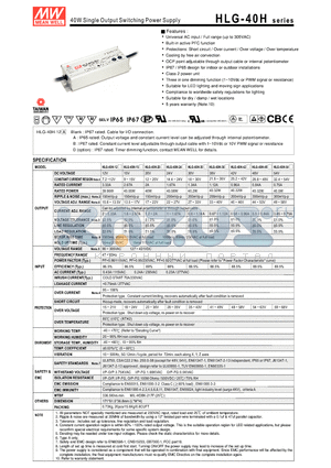 HLG-40H-15 datasheet - 40W Single Output Switching Power Supply