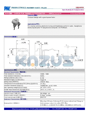 H06C datasheet - CARRON FILM TRIMMER POTENTIOMETER