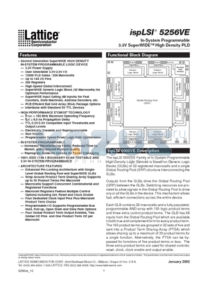 ISPLSI5256VE-125LT100I datasheet - In-System Programmable 3.3V SuperWIDE High Density PLD