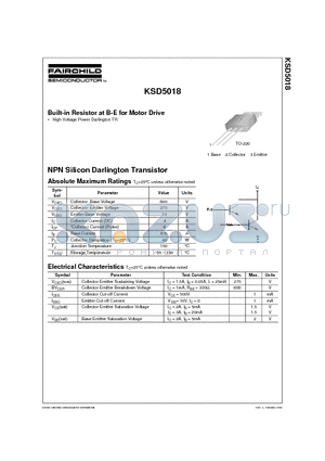 KSD5018 datasheet - Built-in Resistor at B-E for Motor Drive