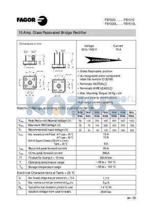 FB1506 datasheet - 15 Amp. Glass Passivated Bridge Rectifier