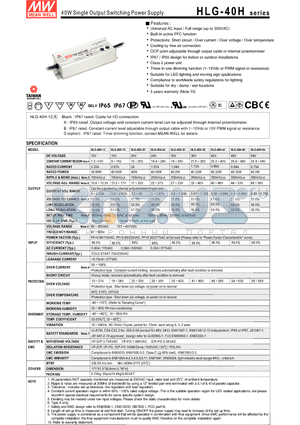 HLG-40H-24 datasheet - 40W Single Output Switching Power Supply