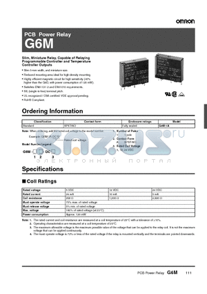 G6M-1A datasheet - PCB Power Relay