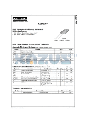 KSD5707 datasheet - High Voltage Color Display Horizontal Deflection Output