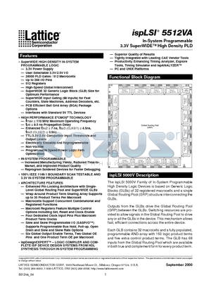 ISPLSI5512VA-100LQ208 datasheet - In-System Programmable 3.3V SuperWIDE High Density PLD